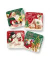 Certified International Santa's Retro Christmas Canape Plates, Set Of 4 In Multi