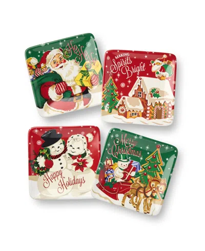 Certified International Santa's Retro Christmas Canape Plates, Set Of 4 In Multi
