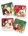 Certified International Santa's Retro Christmas Set Of 4 Canape Plates In Multi