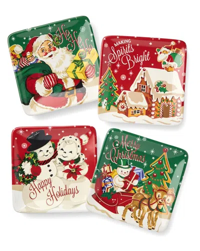 CERTIFIED INTERNATIONAL CERTIFIED INTERNATIONAL SANTA'S RETRO CHRISTMAS SET OF 4 CANAPE PLATES
