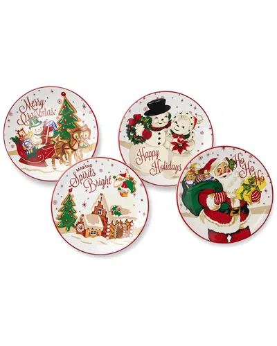 Certified International Santa's Retro Christmas Set Of 4 Dessert Plates