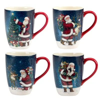 Certified International Santa's Secret 16 Oz. Christmas Mug Set Of 4 - Festive Santa Holiday Coffee Mugs, Dishwasher & Micro In Blue;brown;white;green;red