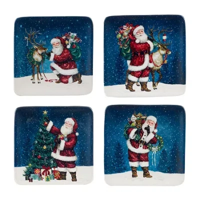 Certified International Santa's Secret 4-pc. Earthenware Appetizer Plate In Blue