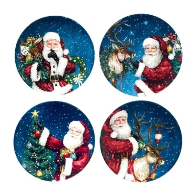 Certified International Santa's Secret 4-pc. Earthenware Dessert Plate In Blue