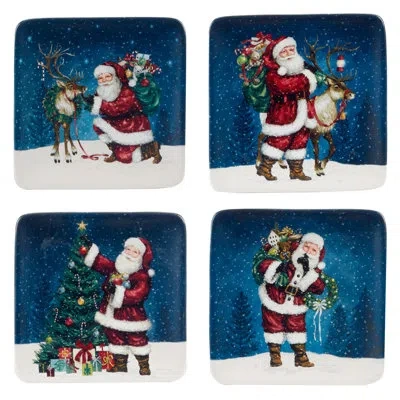 Certified International Santa's Secret Set Of 4 Canape Plate 6" Asst. In Blue;white;green;red