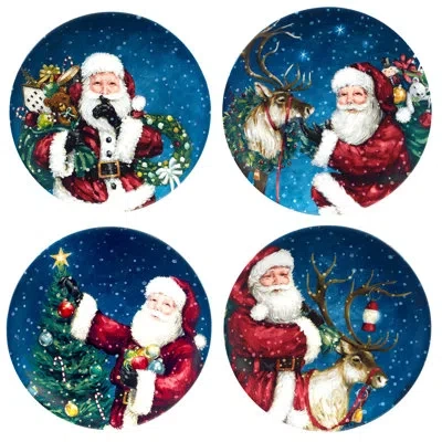 Certified International Santa's Secret Set Of 4 Dessert Plate 9" Asst. In Blue;white;green;red
