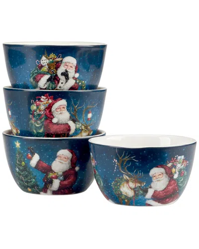 Certified International Santa's Secret Set Of 4 Ice Cream Bowls In Blue