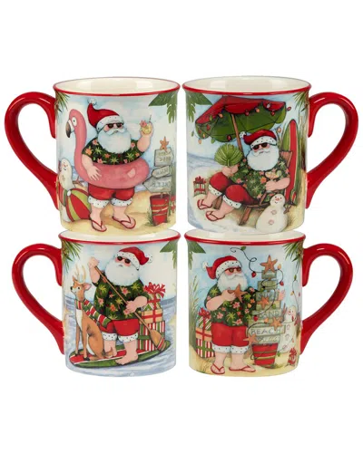 Certified International Santa's Wish 16 oz Mugs Set Of 4 In Red