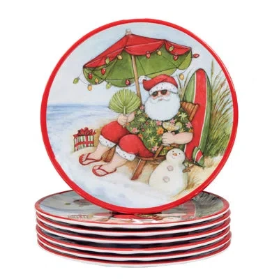 Certified International Santa's Wish Set Of 6  Melamine Salad Plate 9"  (300 Grams) In Blue;white;green;red