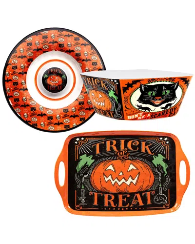 Certified International Scaredy Cat 3pc Heavy Weight Melamine Hostess Set In Multicolor