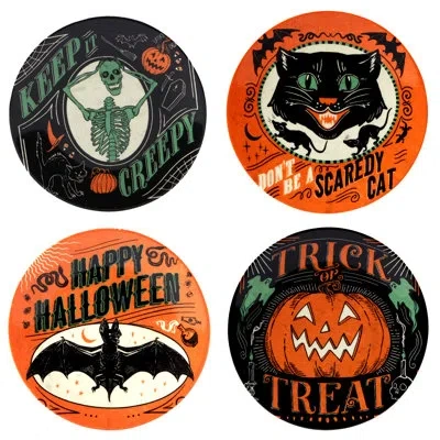 Certified International Scaredy Cat Set Of 4 Canape Plate Round 6in Asst In Multicolored
