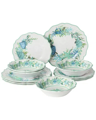 Certified International Sea Glass Melamine 12pc Dinnerware Set In Green