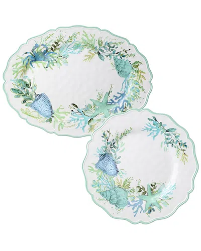Certified International Sea Glass Melamine 2pc Platter Set In Green