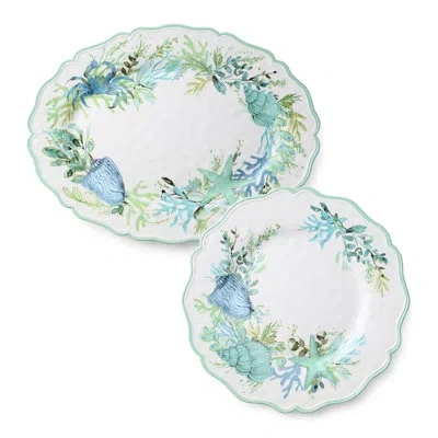 Certified International Sea Glass Melamine 2‑piece Platter Set, Coastal Round 14‑inch Platter And Oval 18 X 13.5‑inch Platte In Multicolored