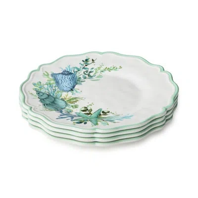 Certified International Sea Glass Melamine Salad Plate Set Of 4, 9‑inch Coastal Plates With Scalloped Rims And Ocean Greener In Multicolored