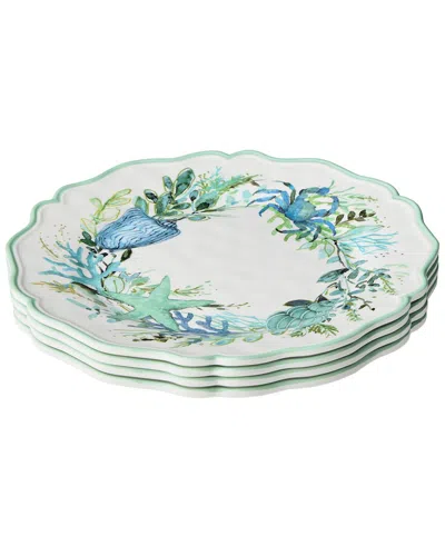 Certified International Sea Glass Melamine Set Of 4 Dinner Plates In Green