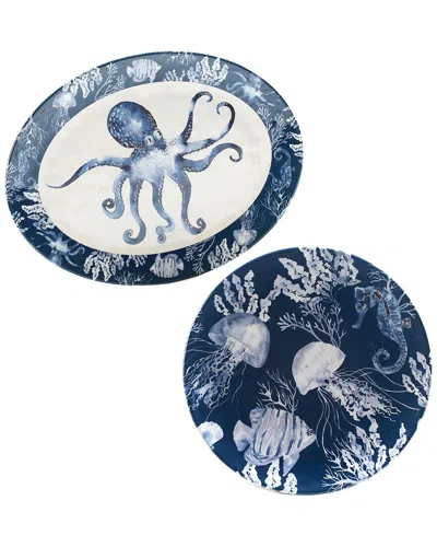 Certified International Sea Life Melamine 2pc Platter Set In Blue