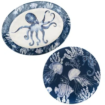 Certified International Sea Life Melamine 2pc Platter Set In Blue;white