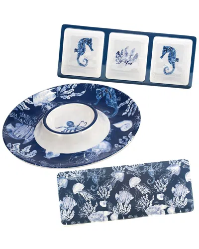 Certified International Sea Life Melamine 3pc Hostess Set In Blue