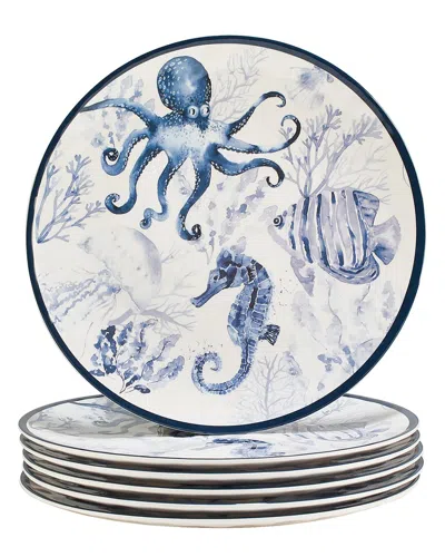 Certified International Sea Life Melamine Set Of 6 Dinner Plate In Blue