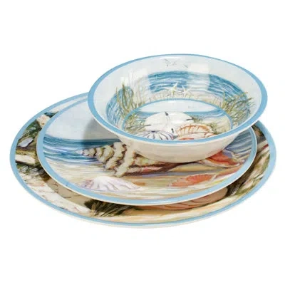 Certified International Seacoast Melamine 12 Pc Dinnerware Set In Blue;white;multicolored