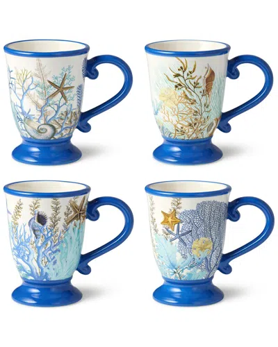 Certified International Set Of 4 Blue Lagoon 14oz Mugs