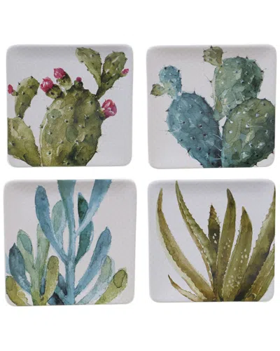 Certified International Set Of 4 Cactus Verde Square Dessert Plates