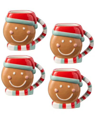 Certified International Set Of 4 Christmas Whimsy Gingerbread 3d Mugs In Multi