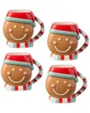 Certified International Set Of 4 Christmas Whimsy Gingerbread 3d Mugs In Brown