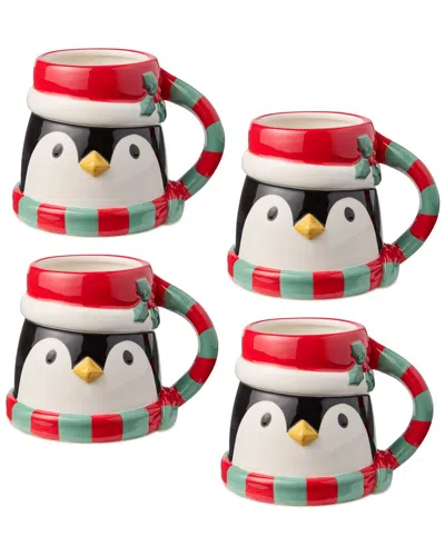 Certified International Set Of 4 Christmas Whimsy Penguin 3d Mugs In Multi