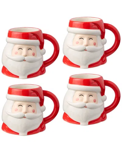 Certified International Set Of 4 Christmas Whimsy Santa 3d Mugs In Red