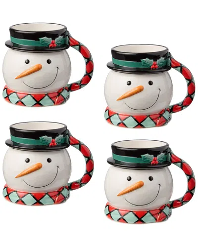Certified International Set Of 4 Christmas Whimsy Snowman 3d Mugs In Multi
