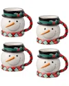 Certified International Set Of 4 Christmas Whimsy Snowman 3d Mugs