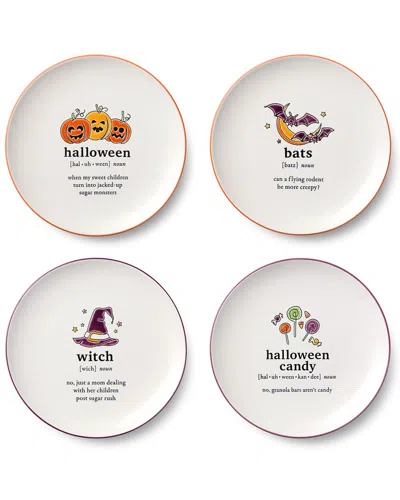 Certified International Set Of 4 Halloween Words Salad Plates In White