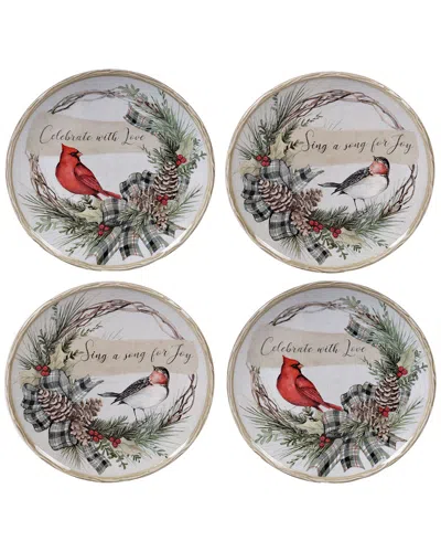 Certified International Set Of 4 Holly And Ivy Dessert Plates In Multi