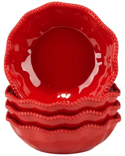 Certified International Set Of 4 Perlette Red All Purpose Bowls In Black