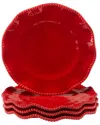 Certified International Set Of 4 Perlette Red Dinner Plates