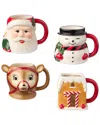 Certified International Set Of 4 Santa's Retro Christmas 3d Mugs In Multi