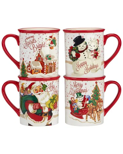 Certified International Set Of 4 Santa's Retro Christmas Mugs In Brown