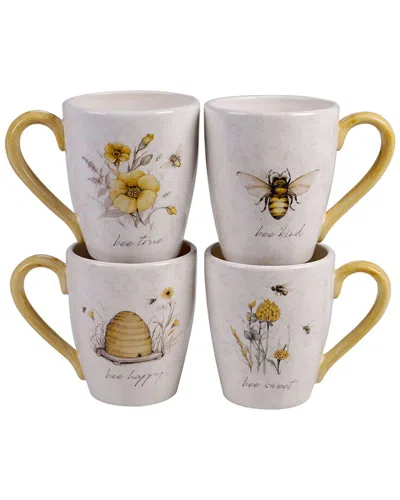 Certified International Set Of 4 Sierra Mugs In White,yellow,black