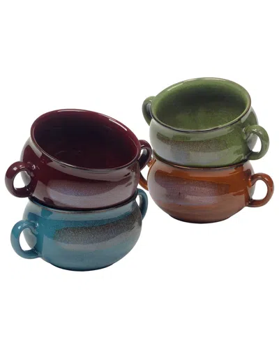 Certified International Set Of 4 Stoneware Reactive Glaze 24oz Soup Crocks In Multi