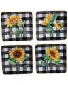 Certified International Set Of 4 Sunflower Fields Canape Plates In Multicolor