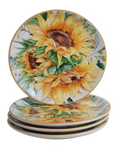 Certified International Set Of 4 Sunflower Fields Dessert Plates In Yellow