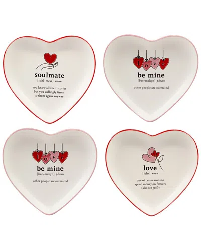 Certified International Set Of 4 Valentine's Day Heart Shaped Tid Bit Plates