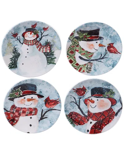 Certified International Set Of 4 Watercolor Snowman Dessert Plates In Animal Print