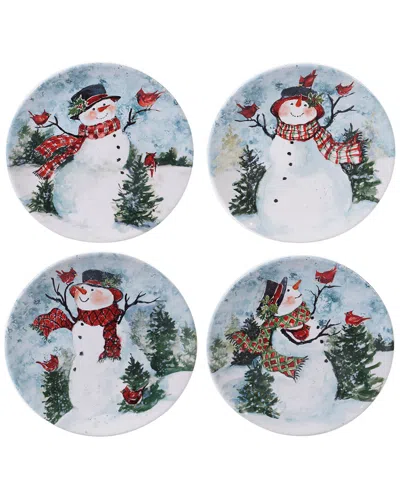 Certified International Set Of 4 Watercolor Snowman Dinner Plates In Multi