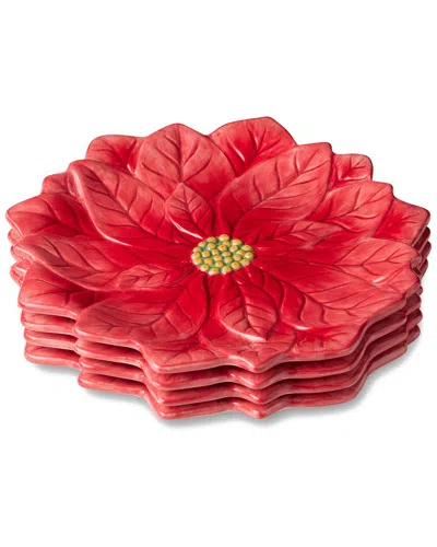 Certified International Set Of 4 Winter Blooms 3d Poinsettia Dessert Plates In Animal Print