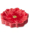 Certified International Set Of 4 Winter Blooms 3d Poinsettia Dessert Plates In Red
