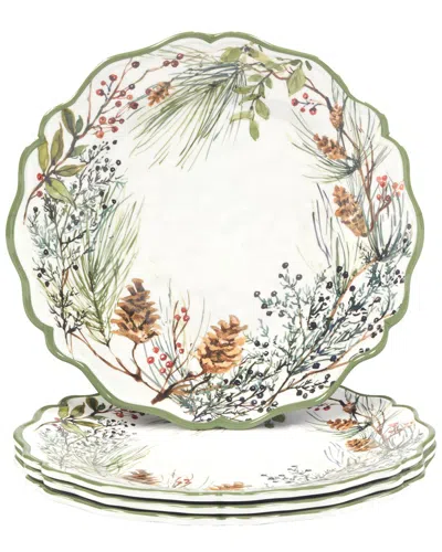 Certified International Set Of 4 Winters Forest Dinner Plates In Multi