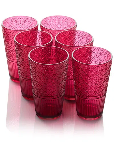 Certified International Set Of 6 Victoria 22oz Acrylic Ice Tea Glasses In Ruby